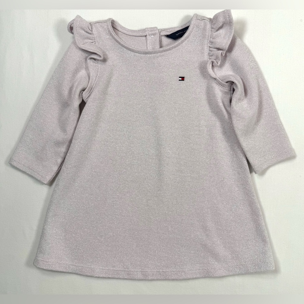 TOMMY HILFIGER Baby Girl Dress Pink Metallic Knit Long Sleeve 6–9M Sparkle Shiny